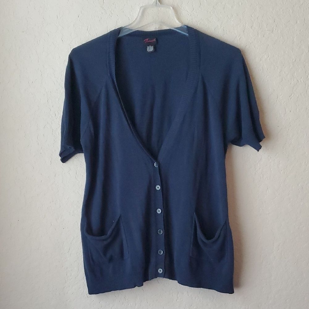 Torrid Navy Blue Short Sleeve V-Neck Cardigan Sweater Pockets Size 2 2X Plus